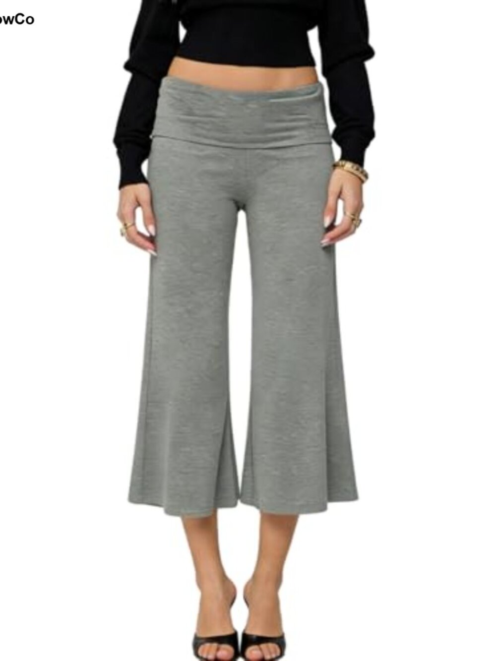 Women Fold Over Capri Lounge Pants Y2K Low Rise Wide Leg Cropped Yoga Pants